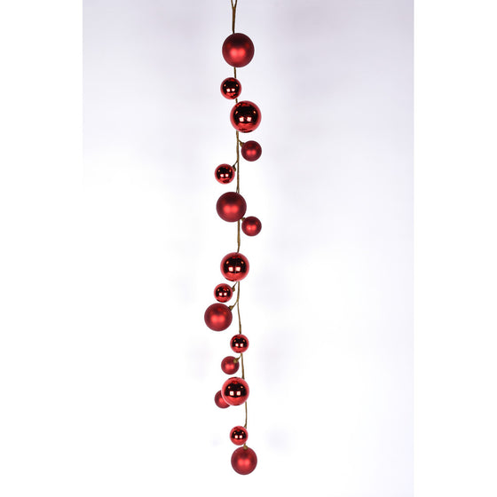 40 Inch Christmas Ball Ornament Garland with Shatterproof Balls in Red, Small and Large Ornament Balls in Matte and Gloss Finish, Wired Branch