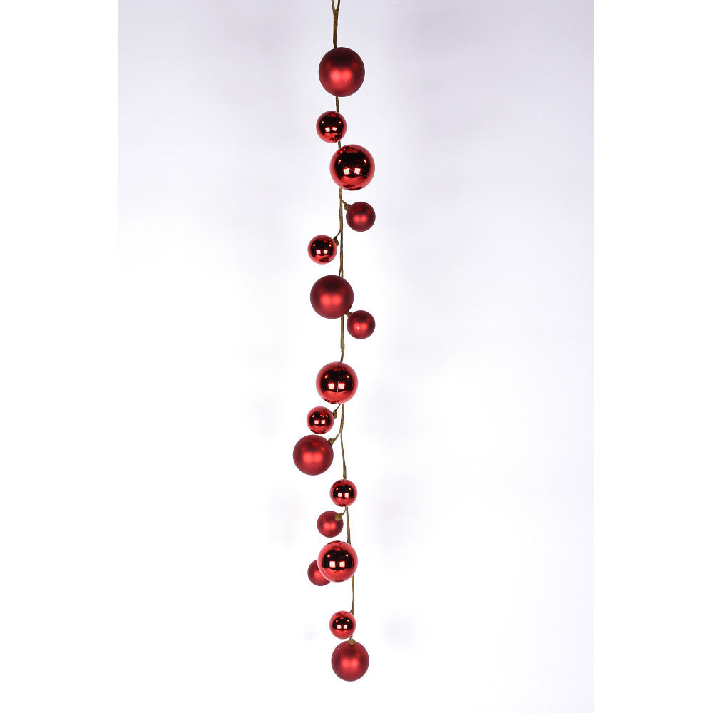 40 Inch Christmas Ball Ornament Garland with Shatterproof Balls in Red, Small and Large Ornament Balls in Matte and Gloss Finish, Wired Branch