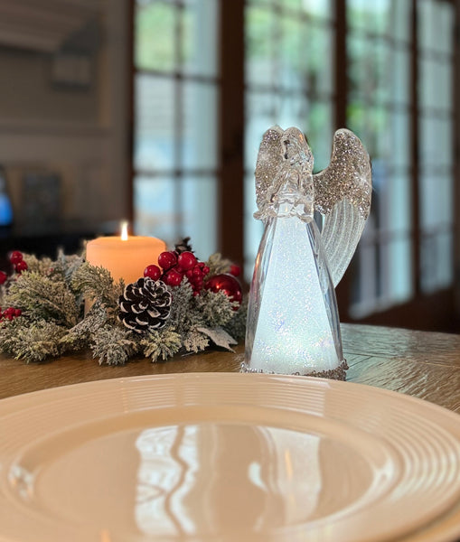 クリスマス☆イルミネーション☆エンジェル Lighted Christmas Angel Decoration, 7 inch, Silver Glitter Acrylic