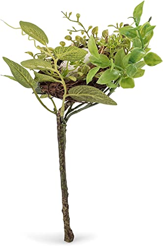 TenWaterloo Bird Nest with Eggs in Green, Cream and Brown, 10 Inch High Garden Flower Plant Pick, Artificial Floral Faux Bird Nest, Spring and Easter Décor