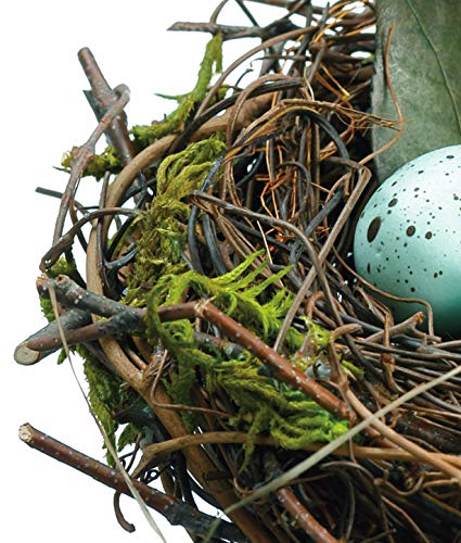 FIR 4.5 Inch Mossy Birds Nest with Blue/Green Eggs - Faux Eggs with Natural Twigs - Spring and Easter Decor, 4.5 Inches Wide