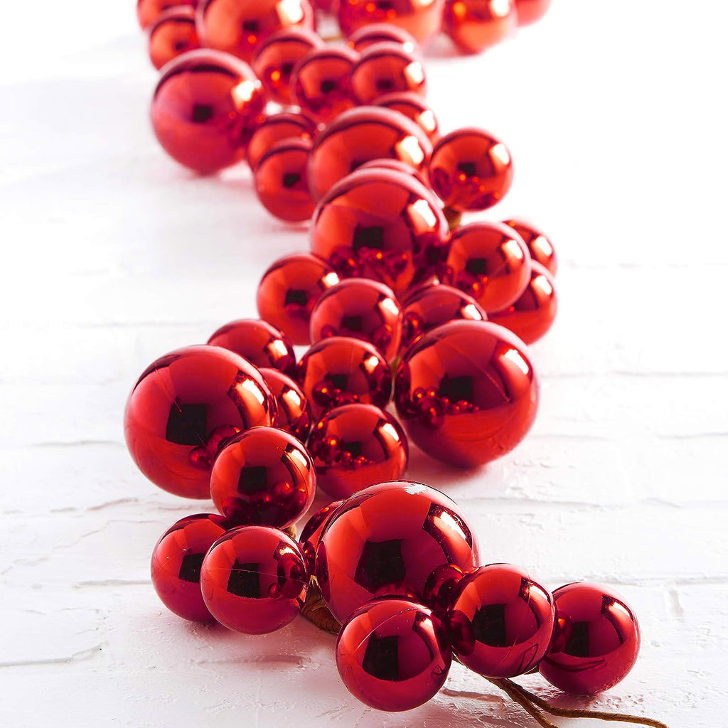 4 Foot Christmas Ball Ornament Garland with Shatterproof Balls in Shiny Red, Christmas Garland