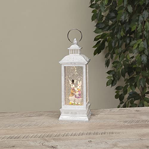Gerson International 2623530 Battery Operated Lighted Spinning Water Globe Lantern with Easter Bunnies, 11-inch Height