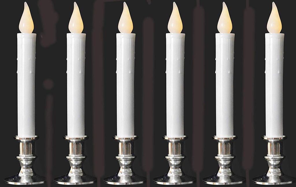 9 Inch High Battery Operated Candolier Candle Lamp in Silver with Timer 6 Pack - Cordless