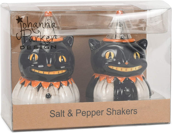 Whimsical Black Cat Salt & Pepper Shaker Holder Figurine - Halloween & Kitchen Decor