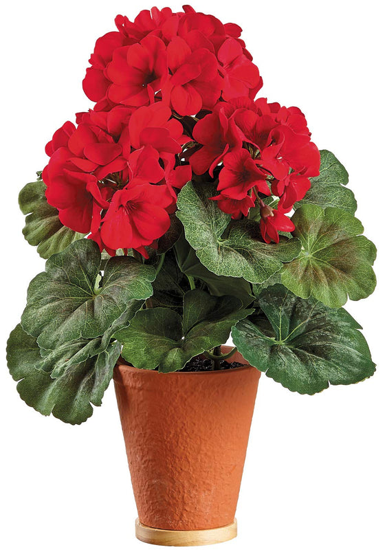UV Protected Artificial Red Geranium Plant in Terracotta Pot, 13.5 Inch High, Indoor and Outdoor Use