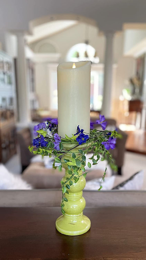 12 Inch Viola Blossom Artificial Floral Candle Ring in Purple and Green, Candle Holder for Pillar Candles and Glass Hurricanes