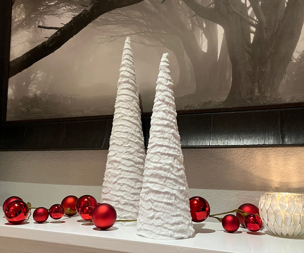 White Faux Fur Glamourous Christmas Cone Trees, 20 Inches and 16 Inches High, Set of 2