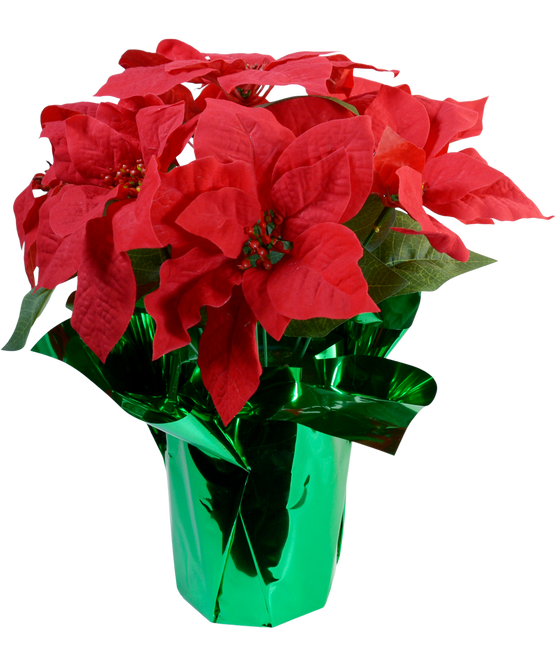 15" Potted Red Poinsettia Plant with 7 Flowers, Artificial Floral