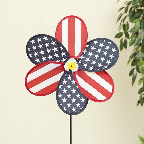 Set of 12 Patriotic Wind Spinners - Red, White and Blue Americana Yard Spinner 12 Inches Wide x 26 Inches High