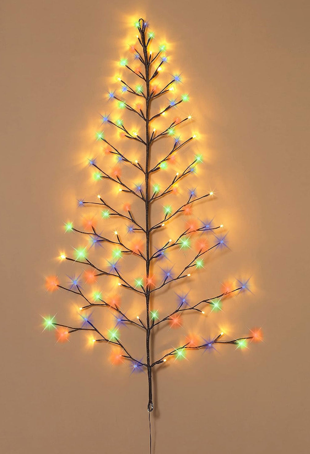 4 Ft Lighted Christmas Wall Tree, 112 Multi-Color LED Lights, Indoor/Outdoor, Battery Operated with Timer