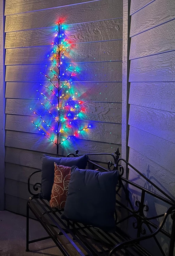 4 Ft Lighted Christmas Wall Tree, 112 Multi-Color LED Lights, Indoor/Outdoor, Battery Operated with Timer