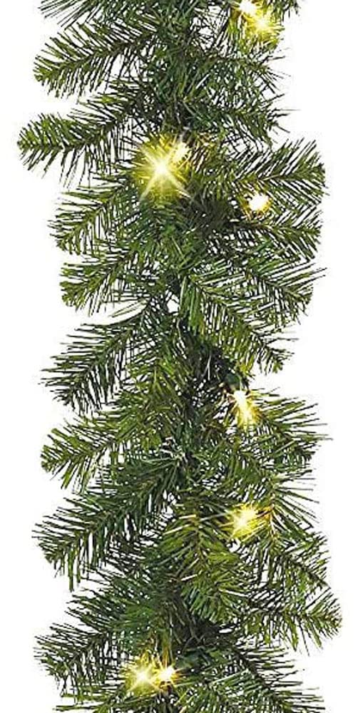 6 Foot Pre-lit Christmas Garland, 120 Tips, 36 LED Lights, Battery Operated Timer, Green