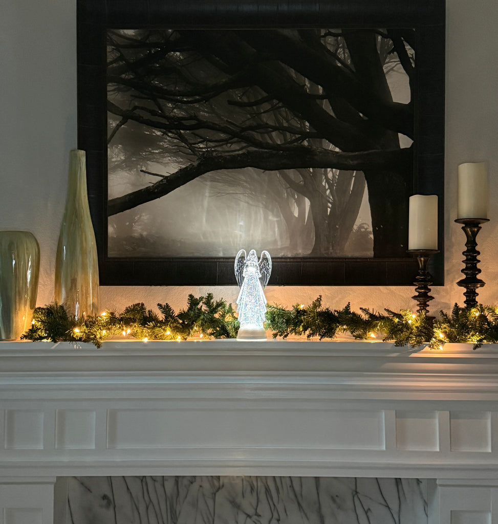 Christmas Praying Angel Lighted Water Globe with Spinning Glitter, LED, 13" High, Battery Operated Timer, Clear Acrylic