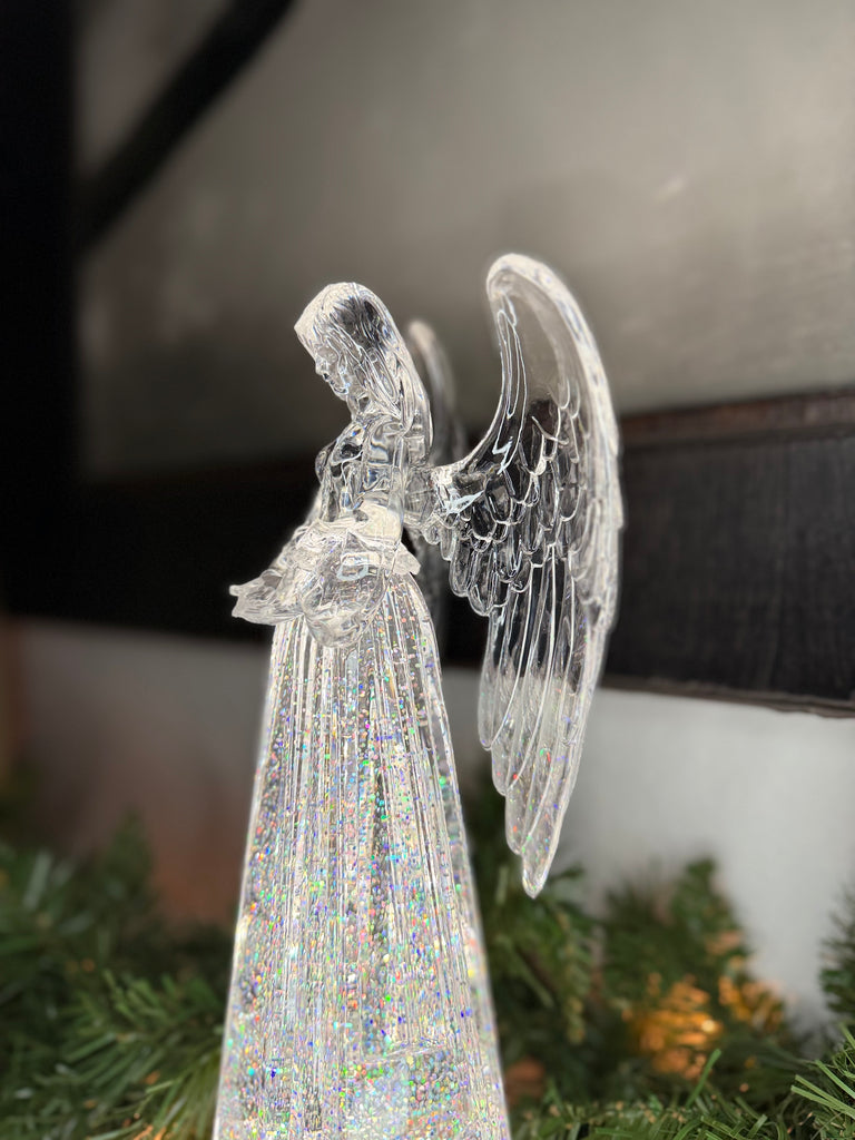 Christmas Praying Angel Lighted Water Globe with Spinning Glitter, LED, 13" High, Battery Operated Timer, Clear Acrylic