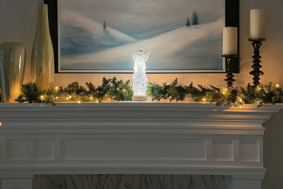 LED Christmas Angel Water Globe, 13" High, Battery Operated with Timer, Spinning Glitter Globe with Star, Clear Acrylic Water Lantern