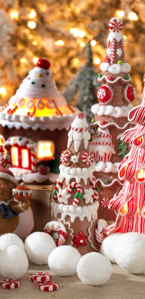 TenWaterloo Set of 3 Frosted Gingerbread Christmas Candy Cone Trees, 7.5 Inches, 12 Inches and 16.5 Inches High