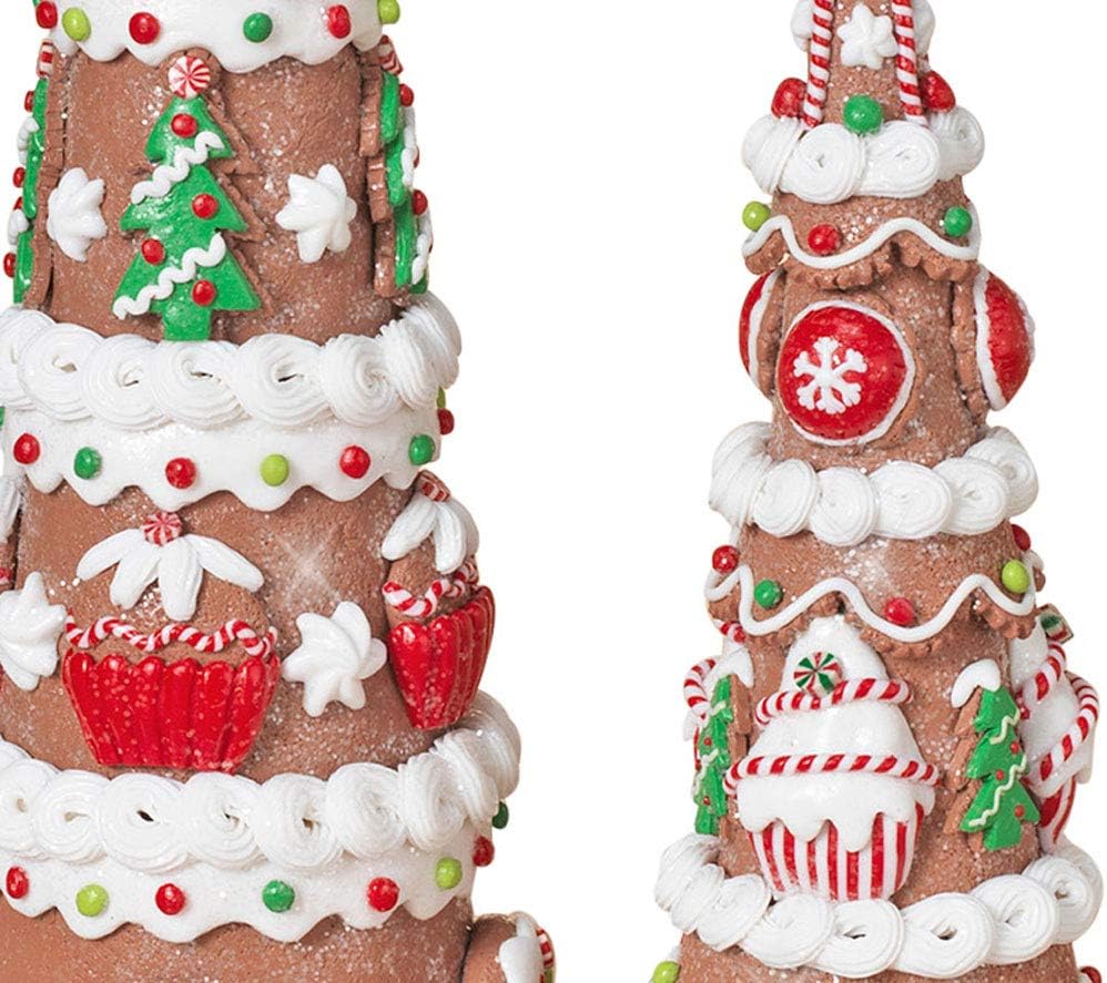 TenWaterloo Set of 3 Frosted Gingerbread Christmas Candy Cone Trees, 7.5 Inches, 12 Inches and 16.5 Inches High