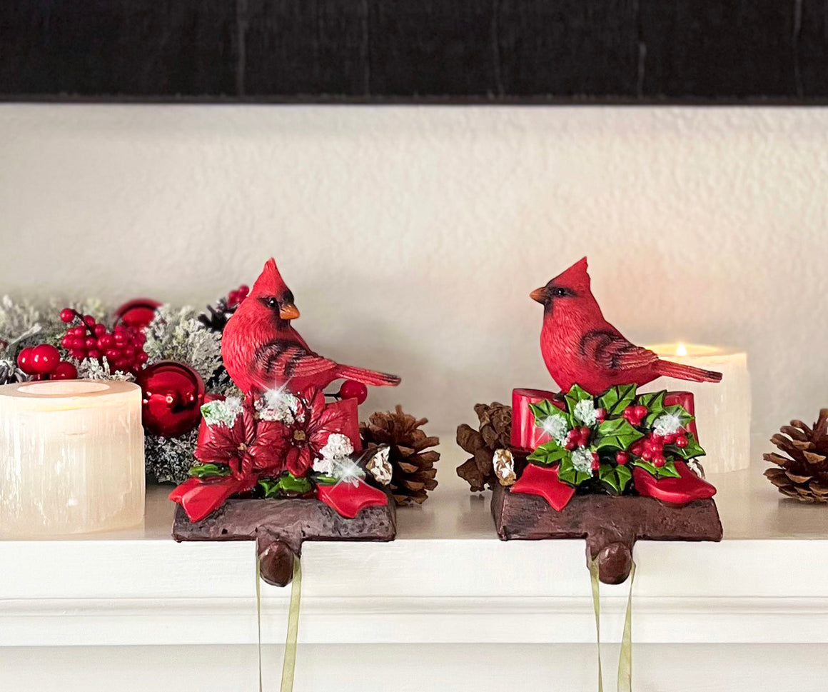 TenWaterloo Christmas Red Cardinals Stocking Hangers, Resin, 5 x 4 Inches, Set of 2, Stocking Holders