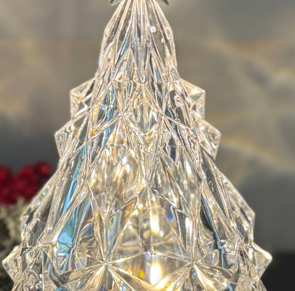 Crystal-Look Rotating Christmas Tree Lantern, 9.5 inches, Battery Operated with Timer, LED Light Display