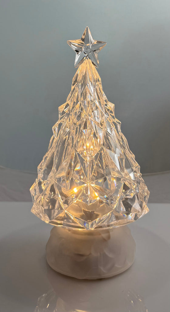 Crystal-Look Rotating Christmas Tree Lantern, 9.5 inches, Battery Operated with Timer, LED Light Display