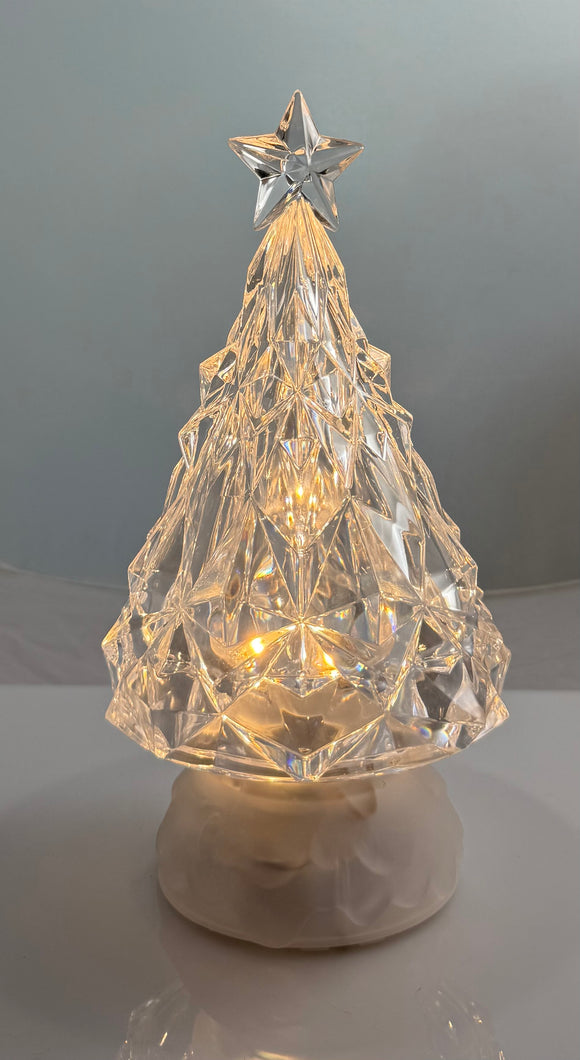 Crystal-Look Rotating Christmas Tree Lantern, 9.5 inches, Battery Operated with Timer, LED Light Display