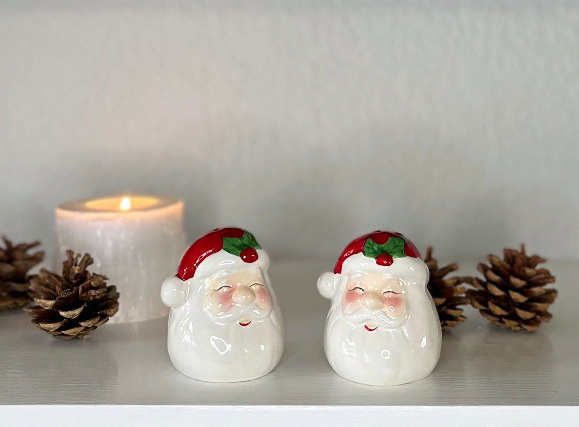 Santa Claus Christmas Salt and Pepper Shaker Set, 2.75 Inches, Red and White Ceramic