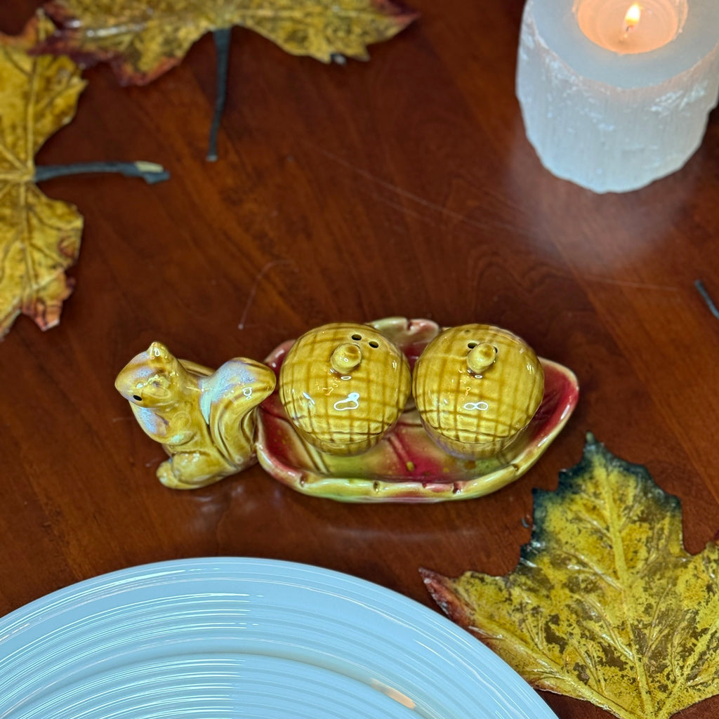 Ceramic Fall Squirrel Salt and Pepper Shaker Set, 6 x 2.75 inches, Thanksgiving Table Decor