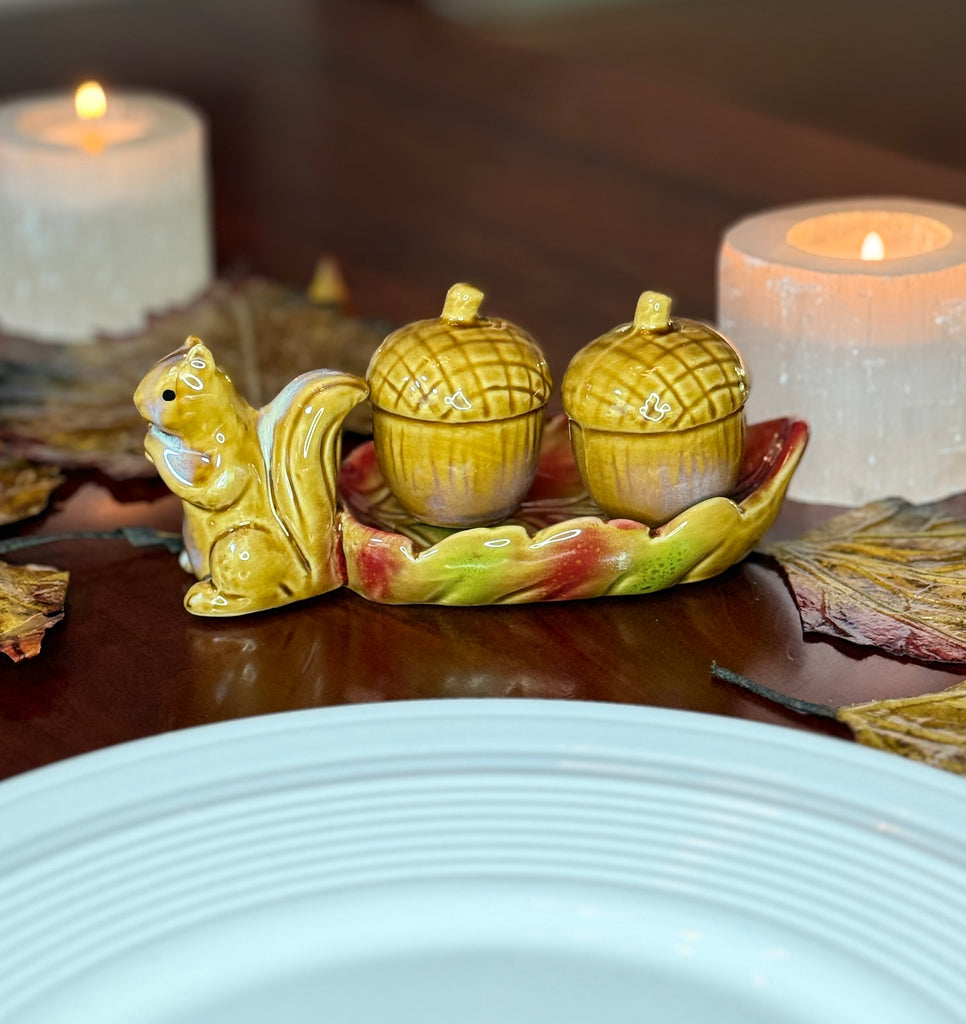 Ceramic Fall Squirrel Salt and Pepper Shaker Set, 6 x 2.75 inches, Thanksgiving Table Decor