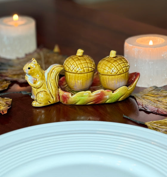 Ceramic Fall Squirrel Salt and Pepper Shaker Set, 6 x 2.75 inches, Thanksgiving Table Decor