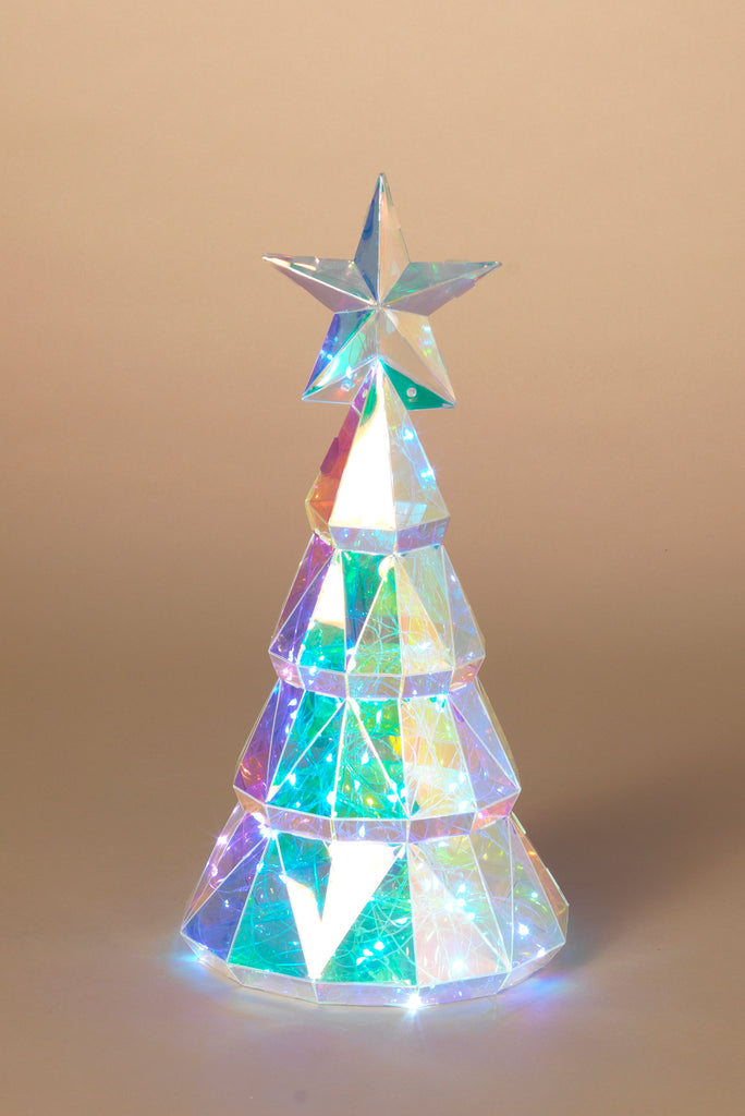 15 Inch Holographic 3D Lighted Christmas Tree, Tabletop, 8 Function Remote, USB/Battery Operated, Clear Plexi