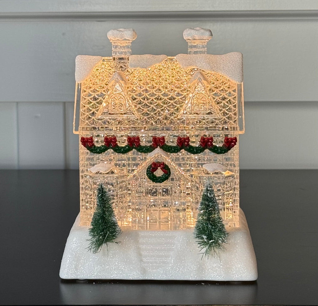 6.25" High x 5" Wide Crystal Clear Christmas House Snow Globe