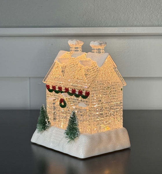 6.25" High x 5" Wide Crystal Clear Christmas House Snow Globe