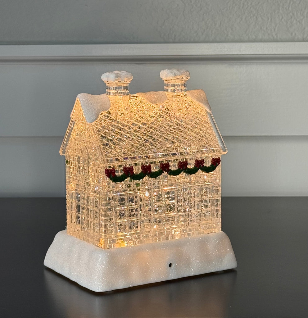 6.25" High x 5" Wide Crystal Clear Christmas House Snow Globe