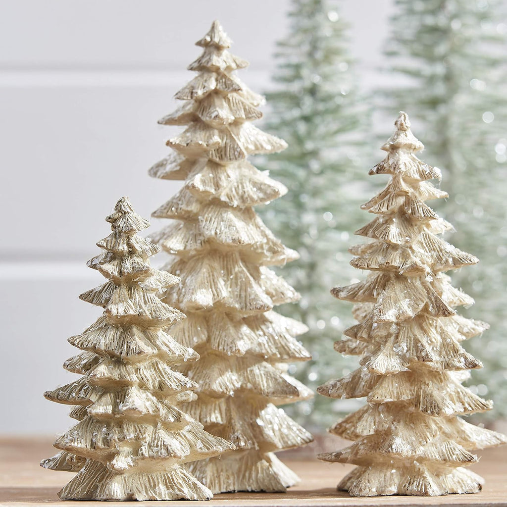 Set of 3 Antique White Glittered Christmas Trees- 6.25 inches to 9.5 inches Tall