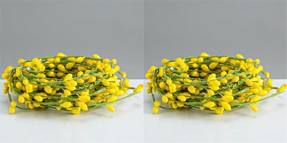 59 Foot Wired Garland of Yellow Ceramic Coated Seed Bead Berries on Green Wrapped Wired Branches, 2 Strands 354 Inches Each