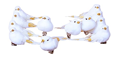 Set of 12 White Dove Ornaments with Gold Accents and Clips, 3 inches x 1.25 Inches