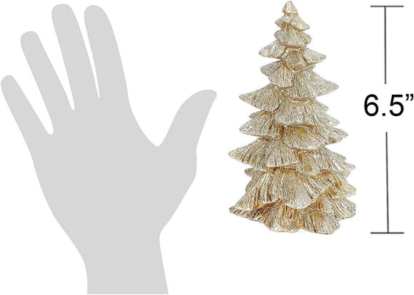 Glittered Christmas Tree Decorations, Set of 3, Champagne Gold, 6.5 to 9.5 inches, Sculpted Christmas Trees