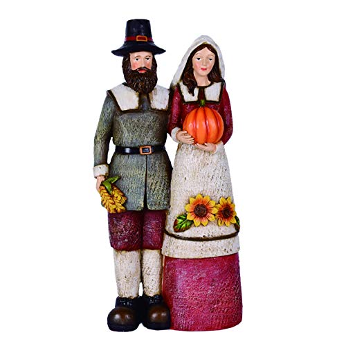 TII Thanksgiving Pilgrim Couple Figurine with Bountiful Harvest, 12.25 Inches