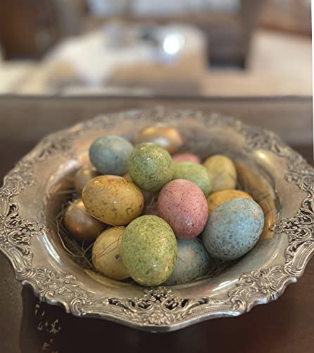 Set of 18 Gold Hued Easter Eggs in Blue, Green, Cream, Yellow, Pink and Gold - 2.25 Inches Artificial Decorated Easter Eggs, Vase and Bowl Fillers