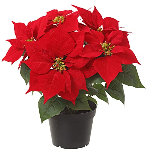 TenWaterloo 14 Inch Artificial Red Velvet Christmas Poinsettia Plant in Nursery Pot