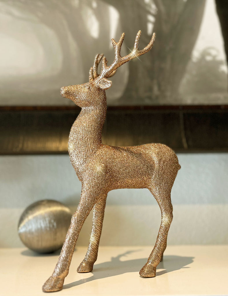 Copper Glitter Christmas Reindeer Figurines, Set of 2, 12.5 Inches High