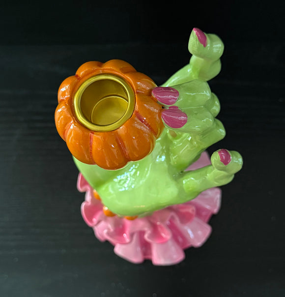 Halloween Glamorous Wicked Witch Hand Candlestick Holder, 10" H x 5" W, Pink and Green, Polyresin Taper Candle Stand