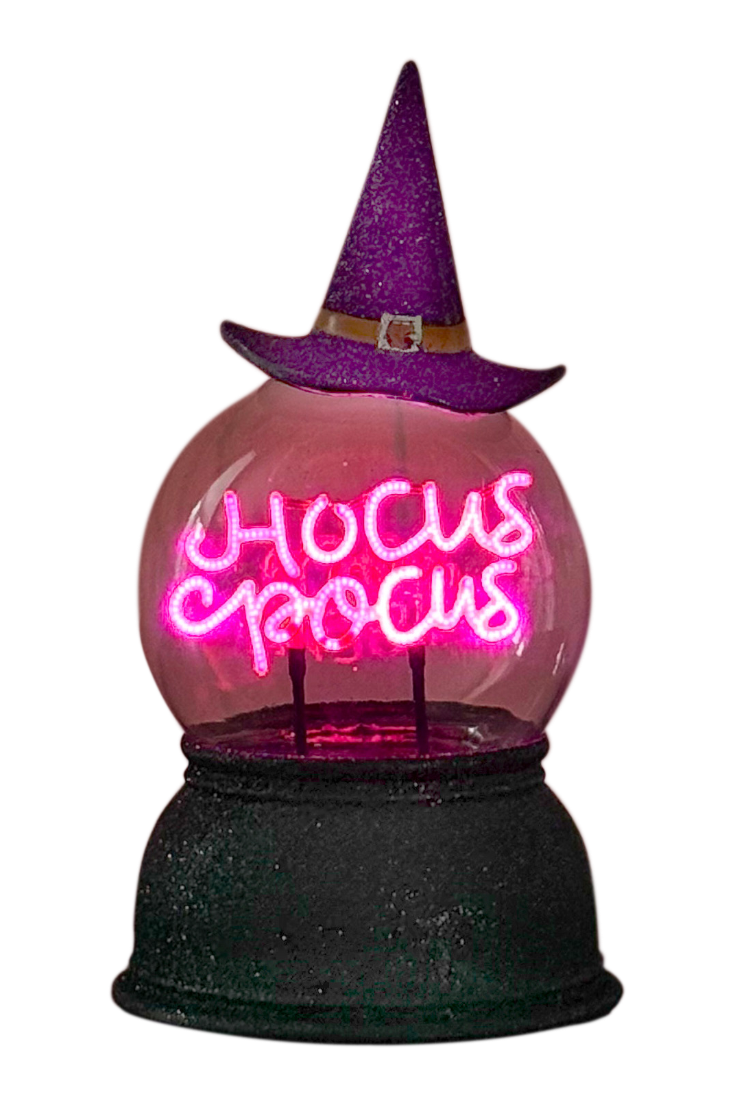 Halloween Lighted Crystal Ball with Timer, LED Witch Hat Design, Purple Light, 8.5 Inches High, Battery Operated