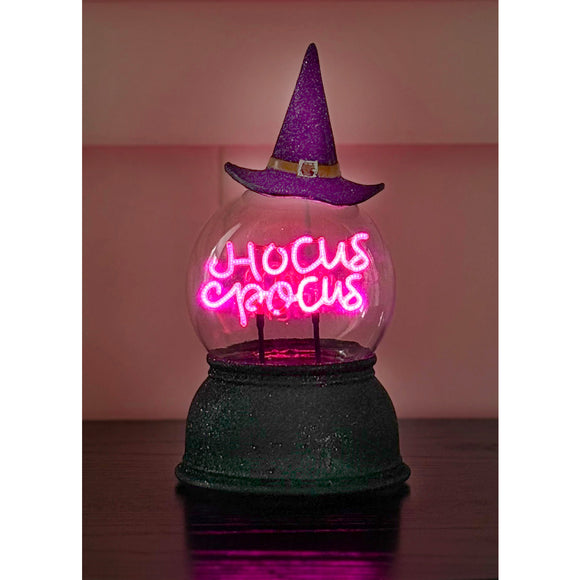 Halloween Lighted Crystal Ball with Timer, LED Witch Hat Design, Purple Light, 8.5 Inches High, Battery Operated