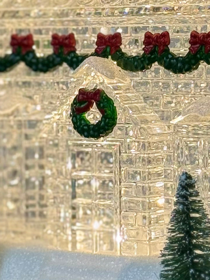 Christmas House Snow Globe with LED Lighting, Battery Operated with Timer, 6.25" High, Clear Acrylic with Holiday Decor, Christmas Village House Water Lantern
