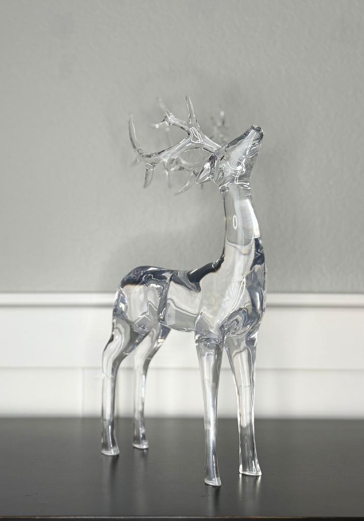 Clear Acrylic Deer Sculpture, 15 inch Height, Christmas Holiday Reindeer Decor, 2 Pounds, Solid Sculpted Decoration