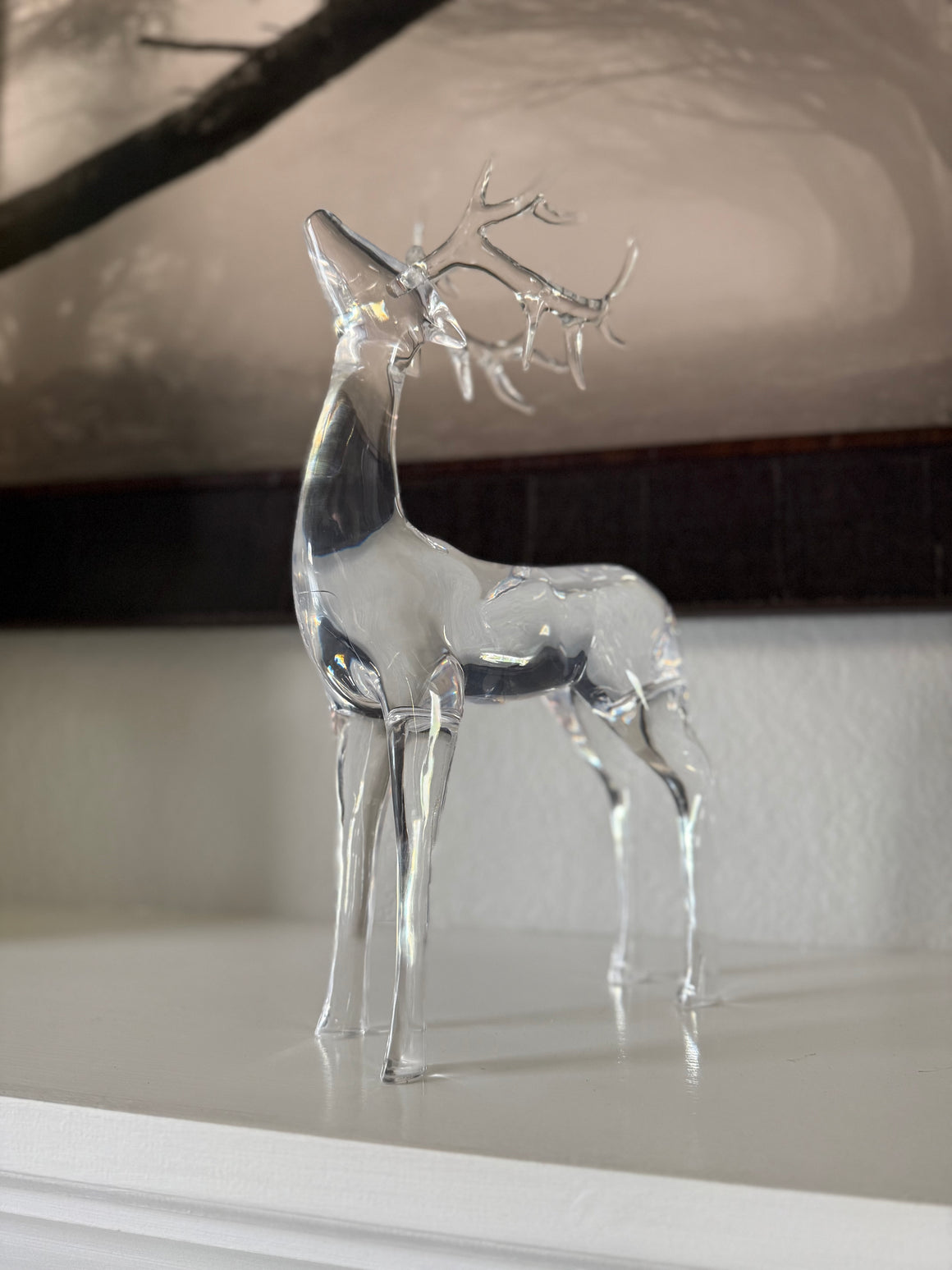 Clear Acrylic Deer Sculpture, 15 inch Height, Christmas Holiday Reindeer Decor, 2 Pounds, Solid Sculpted Decoration