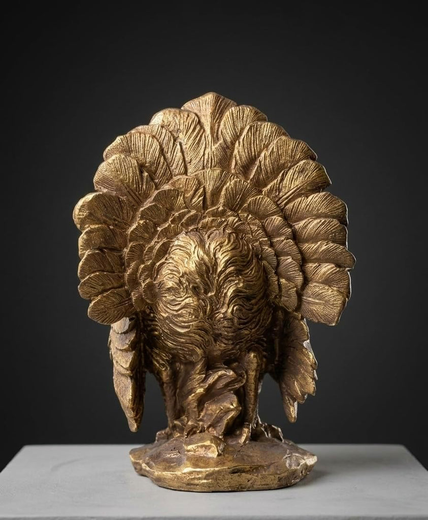 Gold Turkey Decor Figurine, Thanksgiving Table Decoration, 10.25" High