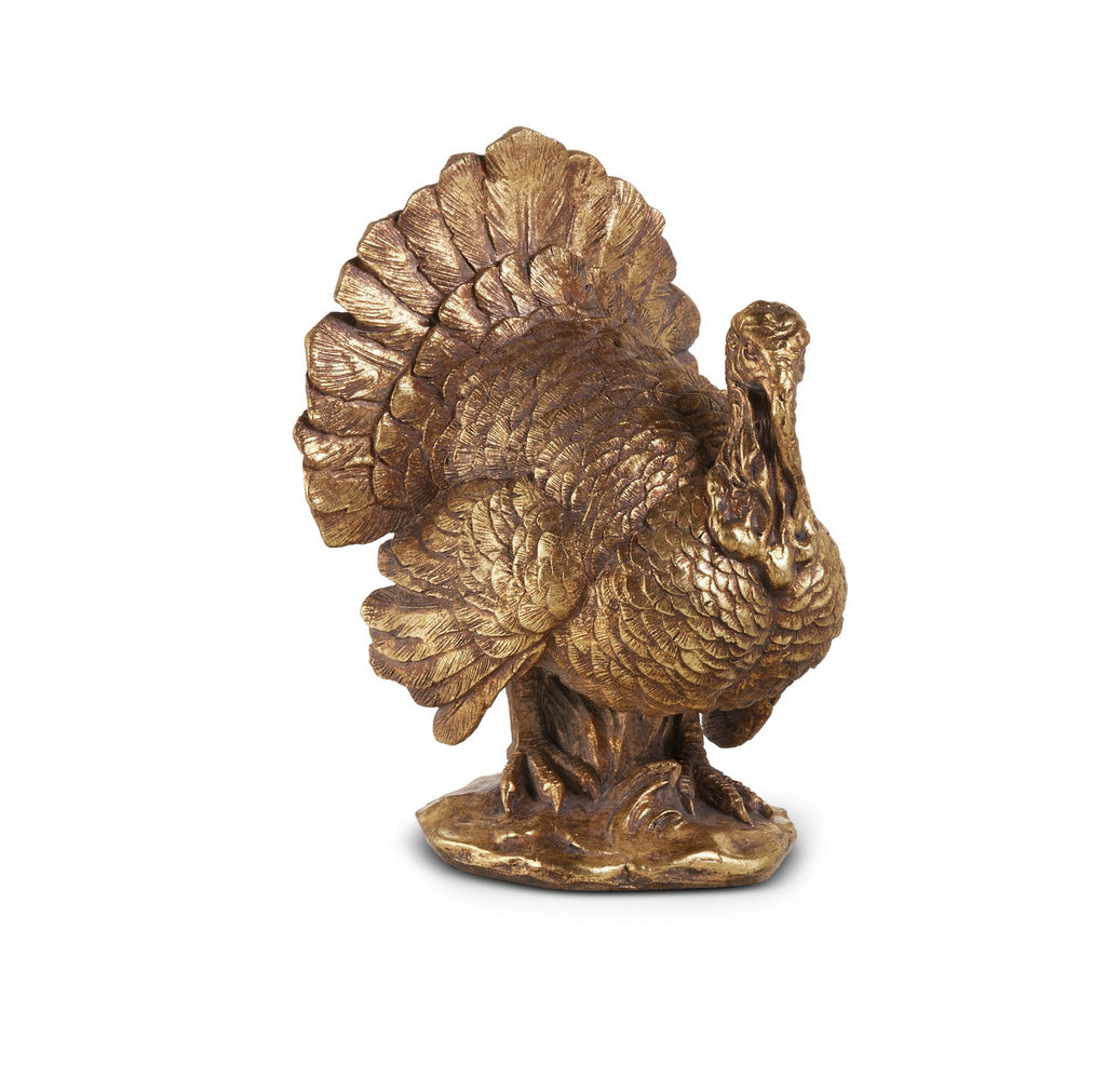 Gold Turkey Decor Figurine, Thanksgiving Table Decoration, 10.25" High